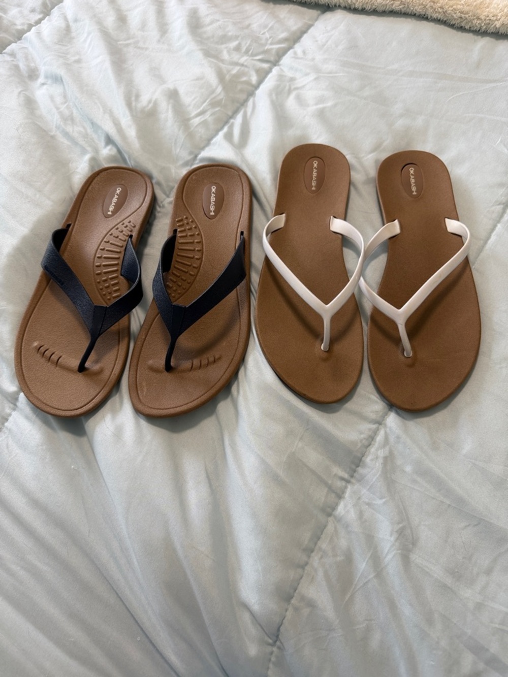 Okabashi Breeze Pair of Brown Footbed Flip Flops with Black and White Straps  10